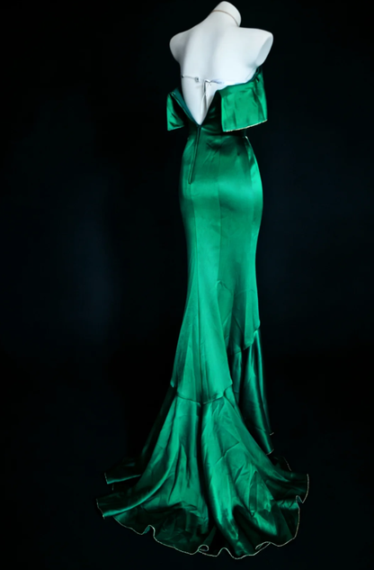 Fashion Strapless Satin Mermaid Long Wedding Guest Dress Green Party Dress SP1591