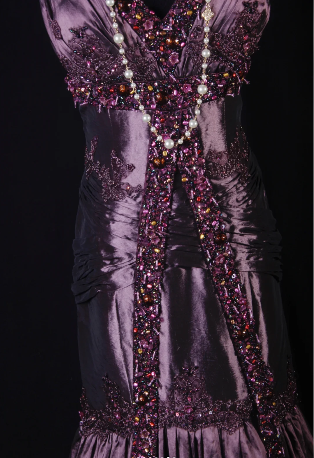 Vintage Purple V Neck Satin Beaded Mermaid Evening Dress Long Birthday Party Gown