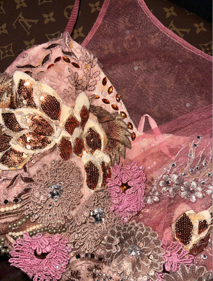 Vintage Pink Tulle Sequin Appliques Mermaid Long Party Dress Formal Birthday Prom Dresses SP1418