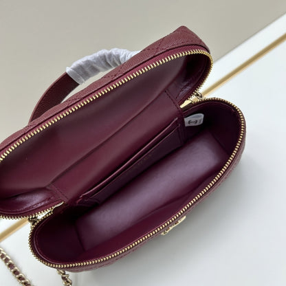 Chanel Classic Vanity With Chain Gold Tone Dark Red 19cm