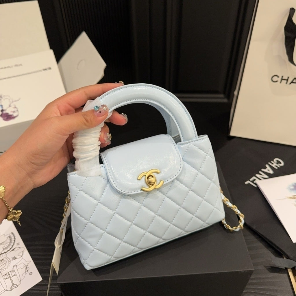 Chanel Small Kelly Shopper Shiny And Gold Hardware Light Blue 19cm