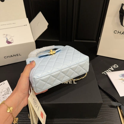 Chanel Small Kelly Shopper Shiny And Gold Hardware Light Blue 19cm