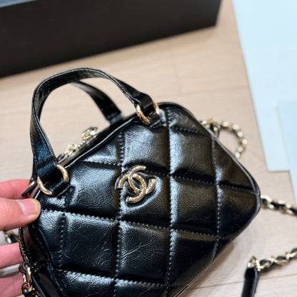 Chanel Mini Bowling Bag Shiny And Gold Tone Black 18cm