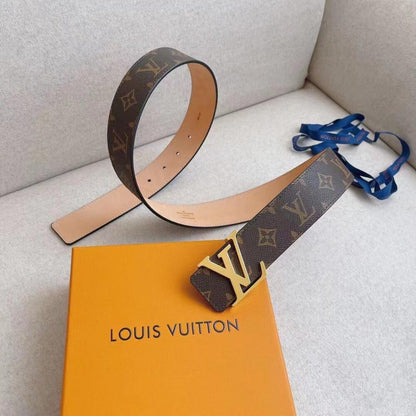 Louis Vuitton Initiales Reversible Monogram Eclipse Canvas Belt Gold Metal 4Cm