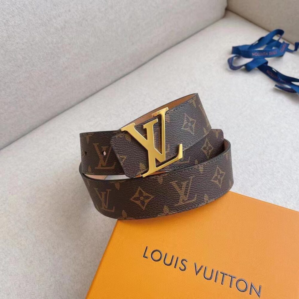 Louis Vuitton Initiales Reversible Monogram Eclipse Canvas Belt Gold Metal 4Cm