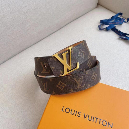 Louis Vuitton Initiales Reversible Monogram Eclipse Canvas Belt Gold Metal 4Cm