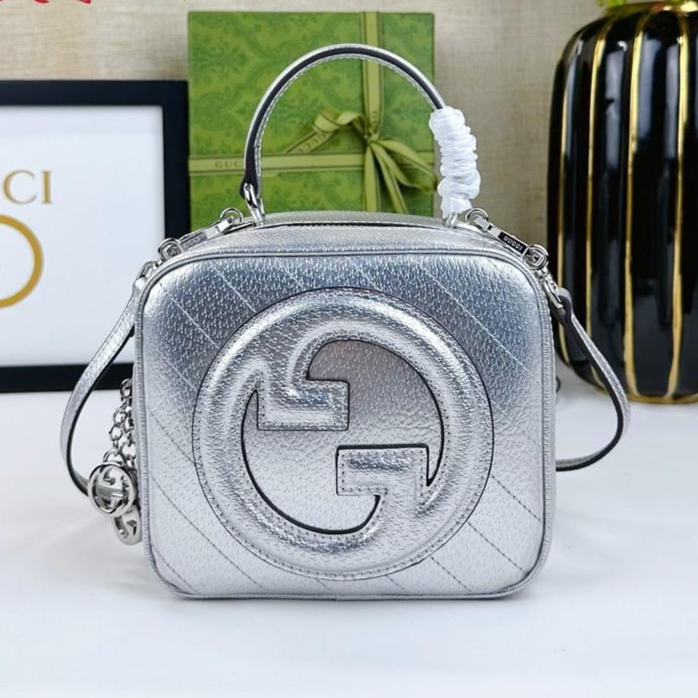 Gucci Blondie Small Top Handle Bag Metallic Silver 17Cm 744434 AACBO 8106