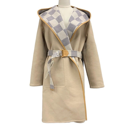 Louis Vuitton Reversible Damier Azur Hooded Wrap Coat Beige 1A9L0P