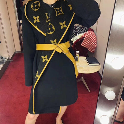 Louis Vuitton Hooded Wrap Coat Monogram Wool In Black