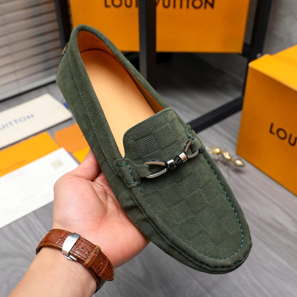 Louis Vuitton LV Damier Suede Leather Loafers In Dark Green
