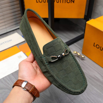 Louis Vuitton LV Damier Suede Leather Loafers In Dark Green