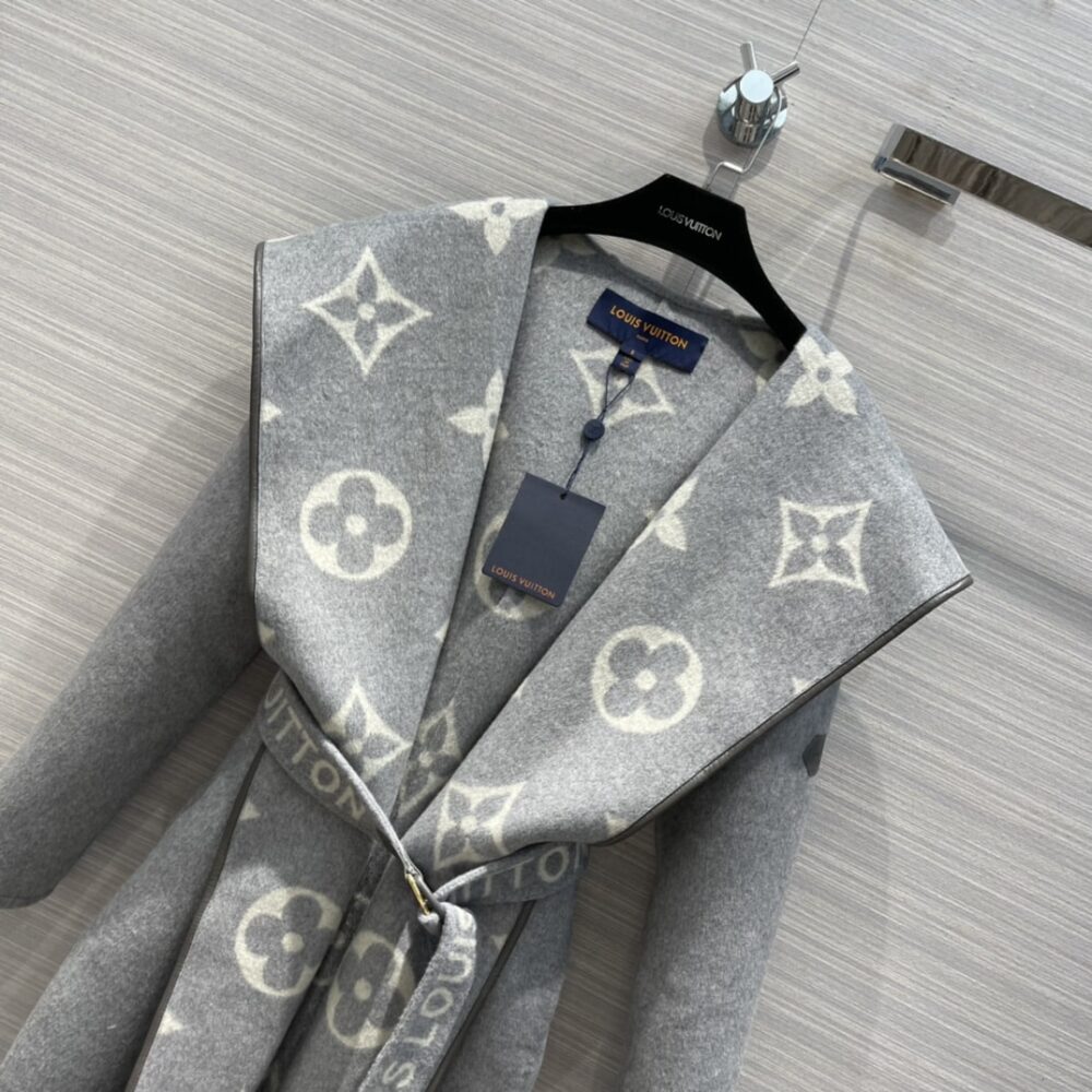 Louis Vuitton Belted Double Sided Hooded Wrap Coat Gray 1A92VF