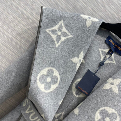 Louis Vuitton Belted Double Sided Hooded Wrap Coat Gray 1A92VF