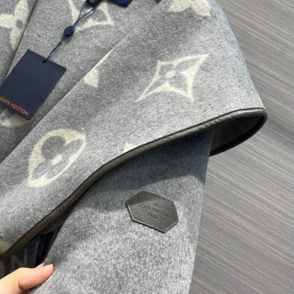 Louis Vuitton Belted Double Sided Hooded Wrap Coat Gray 1A92VF