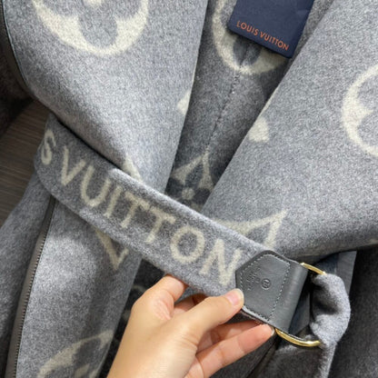 Louis Vuitton Belted Double Sided Hooded Wrap Coat Gray 1A92VF