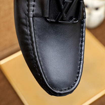 Louis Vuitton Loafer Matte Leather With LV Logo In Black