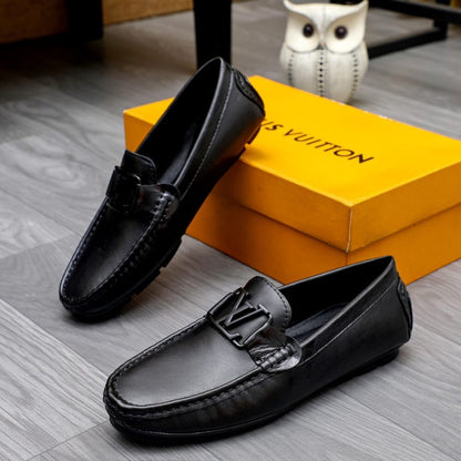 Louis Vuitton Loafer Matte Leather With LV Logo In Black