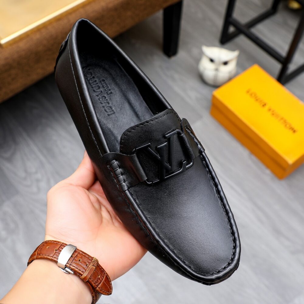 Louis Vuitton Loafer Matte Leather With LV Logo In Black