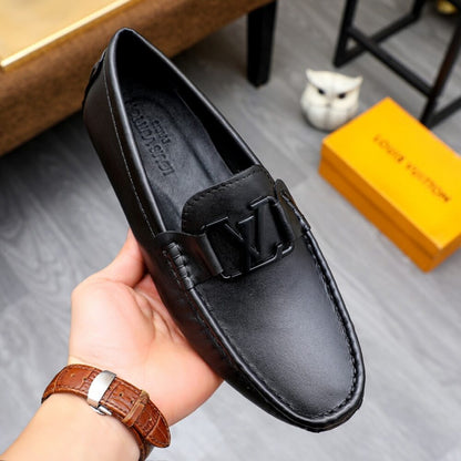 Louis Vuitton Loafer Matte Leather With LV Logo In Black
