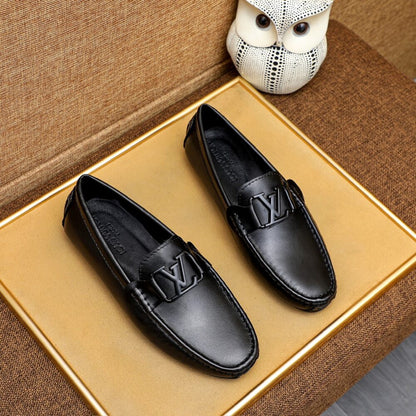Louis Vuitton Loafer Matte Leather With LV Logo In Black