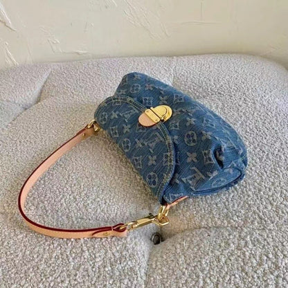 Louis Vuitton Pleaty Handbag Monogram Denim Blue 26Cm M95050
