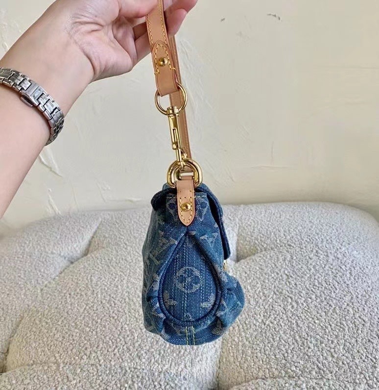 Louis Vuitton Pleaty Handbag Monogram Denim Blue 26Cm M95050