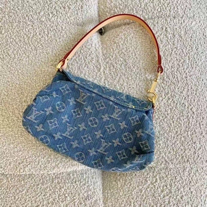 Louis Vuitton Pleaty Handbag Monogram Denim Blue 26Cm M95050