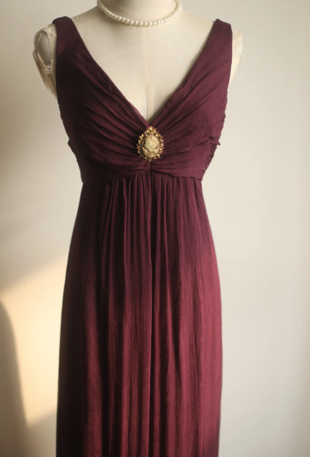Retro Dark Purple V Neck Chiffon Long Prom Dress Evening Gown