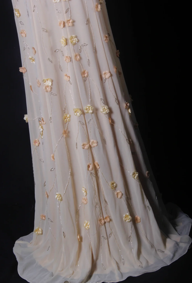 Fairy Spaghetti Straps Chiffon 3D Floral Beaded Mermaid Long Prom Dress Party Gown
