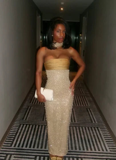 Enchanting Shiny Sequin Strapless Sheath Long Prom Dress Evening Dress TP4320