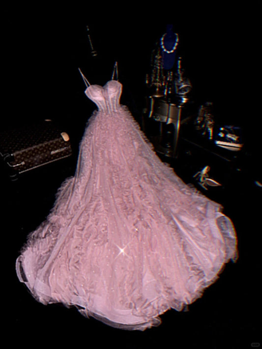 Pink elegant sweet gorgeous long tulle ball gown evening dress graduation dress gh4452