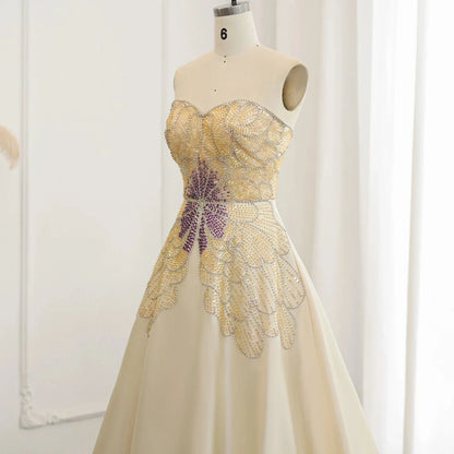 Elegant Ivory Beaded Prom Dress A-Line Evening Gown Satin Party Dress Long Formal Dress TP4774