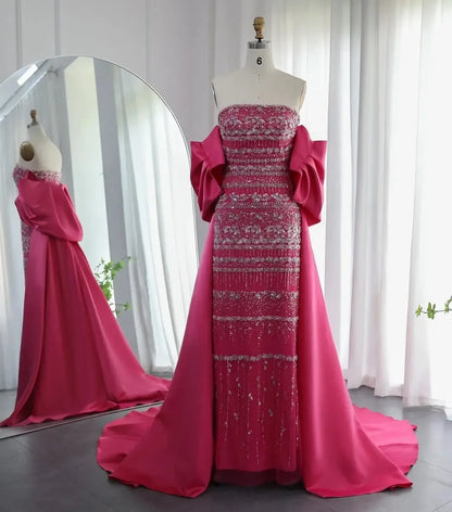 Vintage Shiny Beaded Strapless Sheath Cape Design Long Prom Dress Evening Dress TP4566