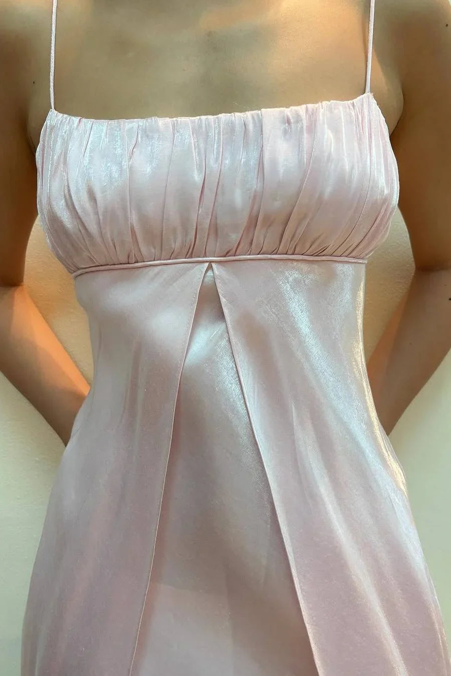 girlhomeshops-- Fairy dress pink A-line spaghetti strap high waist sleeveless long satin ball gown gh5724
