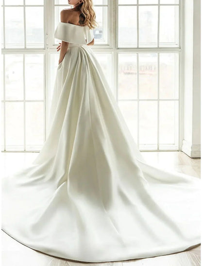 A-line/Princess Off Shoulder Floor Wedding Dress