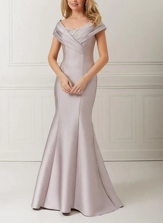 Speaker/Mermaid Off Shoulder Satin with Decals and Beads Mother of the bride dresses