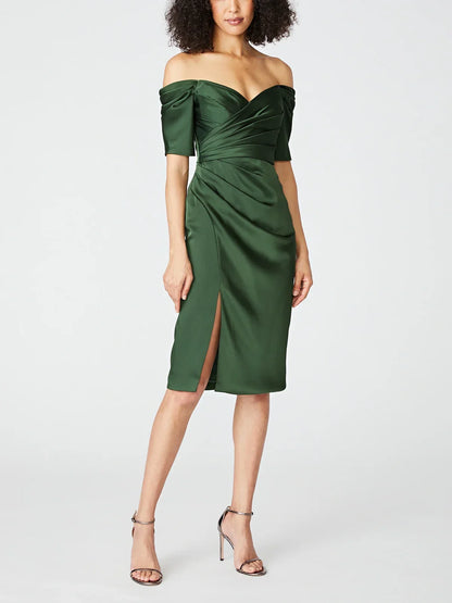 Side slit without shoulder straps, sleeveless and knee length mother of the bride dresses