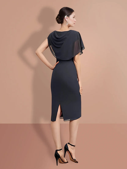 Sheath/column knee length short sleeved mother of the bride dress