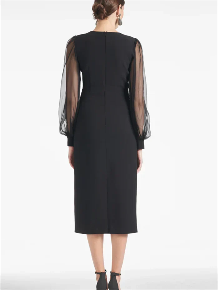 Slim fit/cylindrical V-neck tea length mother of the bride dresses