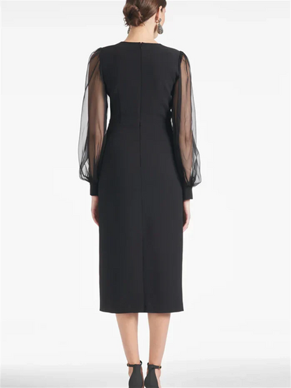 Slim fit/cylindrical V-neck tea length mother of the bride dresses