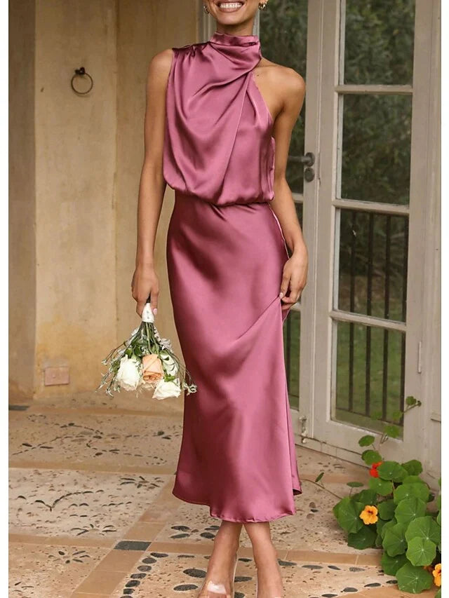 Trumpet/fishtail high neck minimalist prom dress