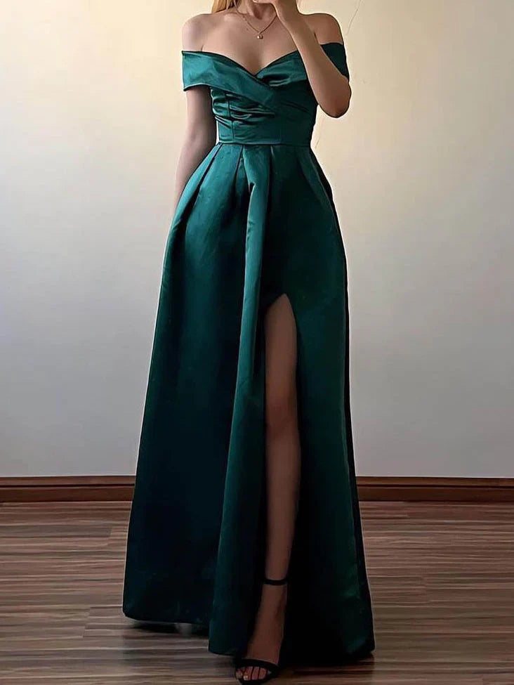 A-line/Princess Off Shoulder Split Long Prom Dress