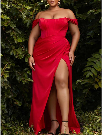 Tight/straight cut off shoulder and floor length evening dress