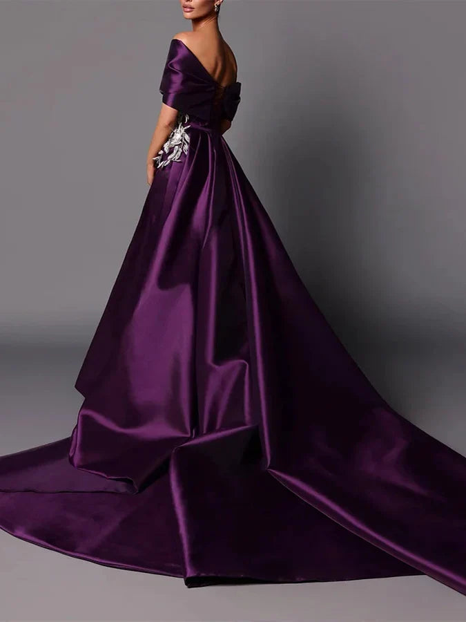 A-line/Princess Off Shoulder Tail Evening Dress