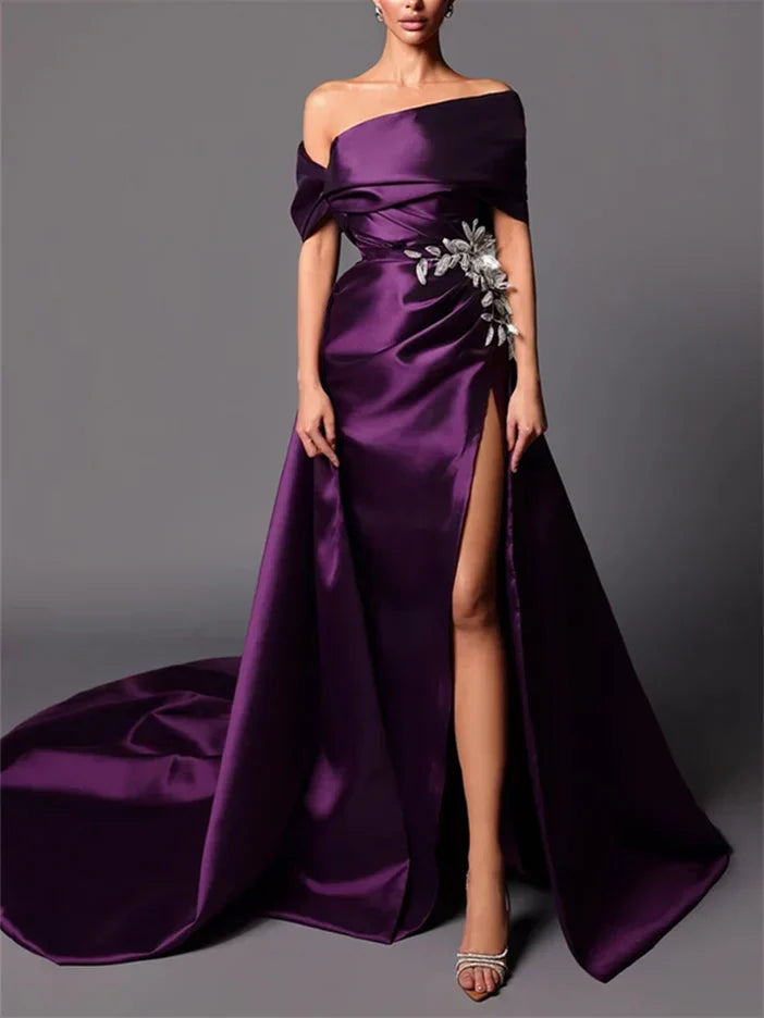 A-line/Princess Off Shoulder Tail Evening Dress