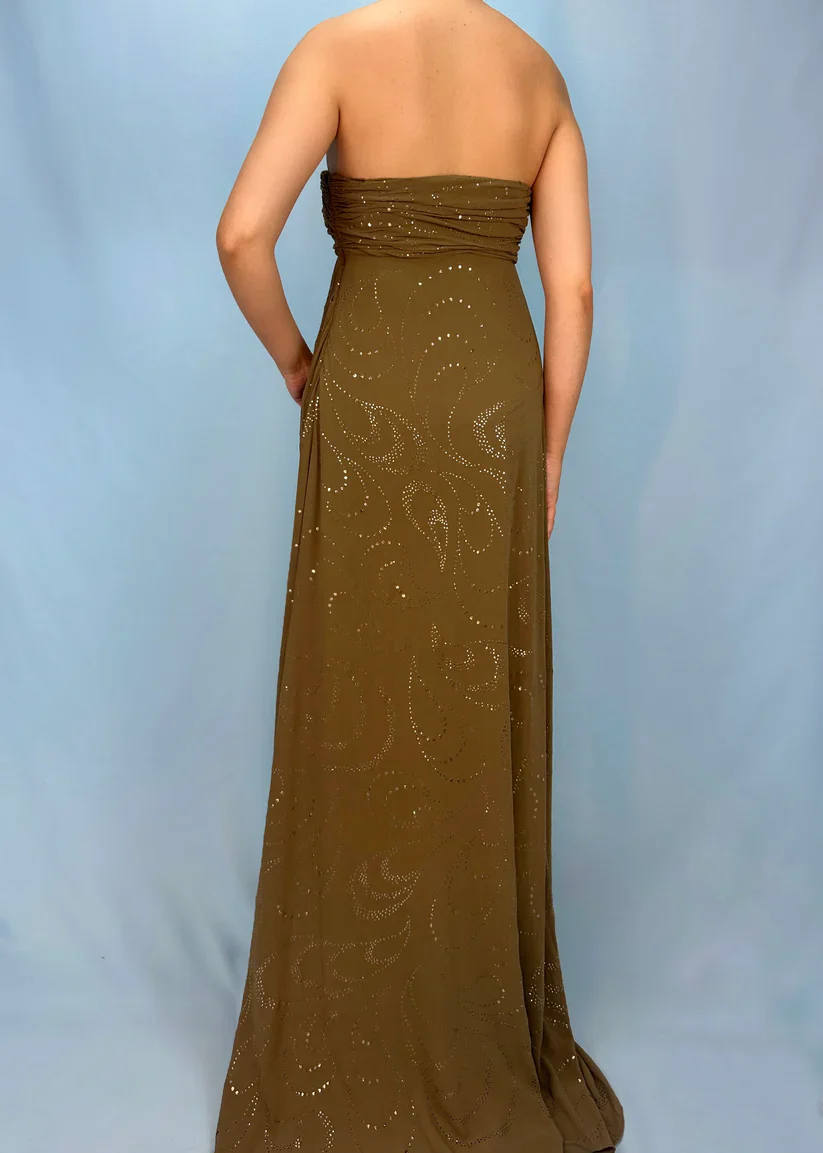 Vintage Matcha Green Strapless Satin Sequin Mermaid Evening Dress Long Birthday Party Gown