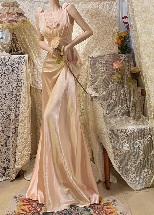 Pretty Pink V Neck Satin Mermaid Long Wedding Guest Dress Formal Birthday Prom Dress Party Gown