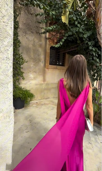 Elegant Hot Pink Satin Mermaid Long Wedding Guest Dress Backless Evening Dress SP1303