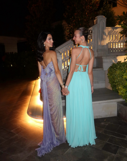 Classy Halter Purple Tulle Pleated Mermaid Long Party Dress Formal Wedding Guest Dress SP1160