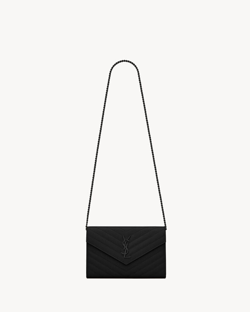Saint Laurent CLASSIC CASSANDRE CHAIN WALLET IN GRAIN DE POUDRE LEATHER